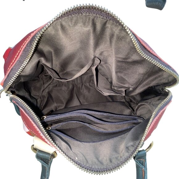 Handcrafted Multicolored Leather Patchwork With Dual Handles Crossbody Bag - Picture 7 of 9